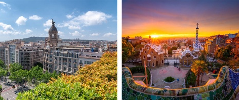 À gauche : Passeig de Gràcia / À droite : Park Güell à Barcelone, Catalogne