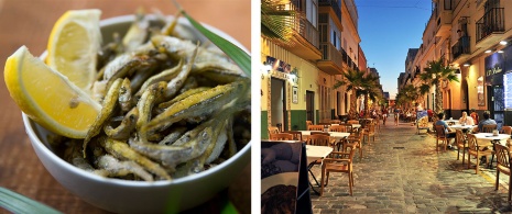 Izquierda: Plato de "Pescaíto frito" / Derecha: Barrio de la Viña en Cádiz, Andalucía © Jose R Pizarro