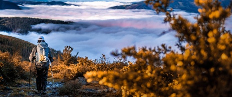 Un pèlerin marche dans les montagnes des Asturies