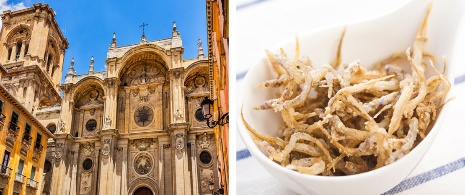 Left: Cathedral of Granada. Right: pescaítos