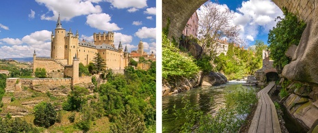 À gauche : Vue de l’Alcazar de Ségovie / À droite : Route verte à Ségovie, Castille-León