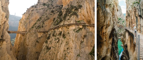 Várias imagens do percurso do Caminito del Rey, em Málaga, Andaluzia © Esquerda: Diputación de Málaga / Direita: Pedro Giráldez