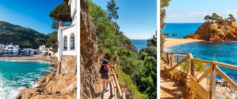 Links: Strand von Begur. Mitte: Cala Pedrosa, Llafranc. Rechts: Cala de Cap Roig