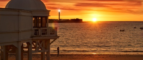 Sunset on the beach of La Caleta, Cádiz