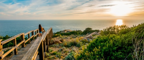 Vue du lever du soleil sur la plage de Zahara, province de Cadix