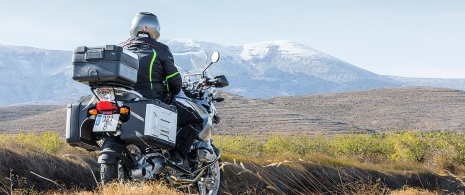 Motorcyclist with the Moncayo in the background, Zaragoza