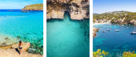 Po lewej: Cala Conta / Pośrodku: Cala Salada / Po prawej: Cala Vedella