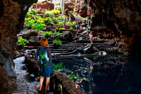 Tourists at the cave of Jameos del Agua in Lanzarote