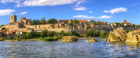 View of the Duero river as it goes through the city of Zamora, Castile and Leon