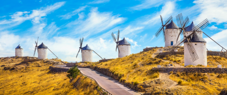 Veduta dei mulini a vento di Consuegra a Toledo, Castiglia-La Mancia