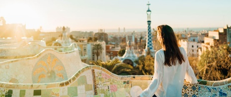 Tourist in Park Güell, Barcelona