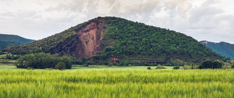 Croscat volcano in Garrotxa Volcanic Zone Natural Park in Girona, Catalonia