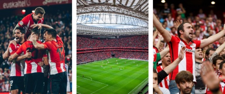 Players, stadium and fans of Athletic Club de Bilbao in Vizcaya, Basque Country