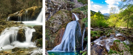 Detalles del nacimiento y cascada del rio Mundo de Riópar en Albacete, Castilla-La Mancha