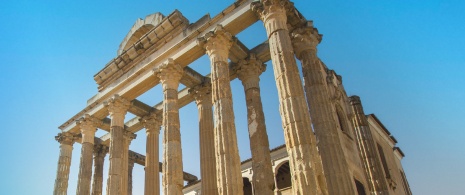 Detail of the Temple of Diana in Merida, Badajoz, Extremadura