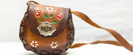 Leather bag with painted flowers