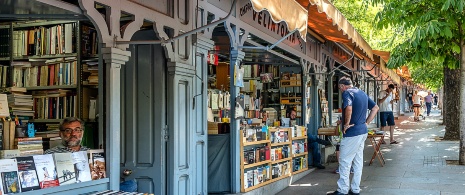 Dettaglio delle librerie nella cuesta de Moyano a Madrid