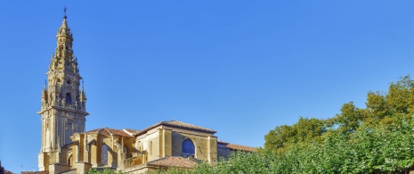 View of the tower and bell tower of the Cathedral of Santo Domingo de la Calzada in Santo Domingo de la Calzada, La Rioja