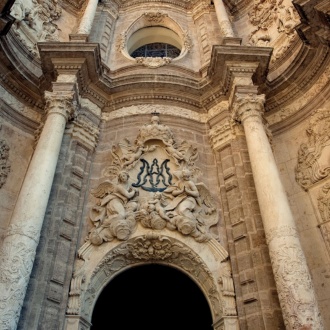 Detail of the façade of Valencia Cathedral.