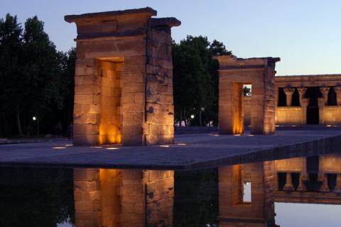 View of the Temple of Debod at sunset, Madrid