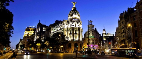 Gran Vía at night, Madrid