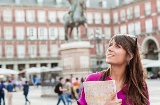 A traveller admires Madrid’s Plaza Mayor square