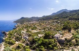 Panoramic view of Banyalbufar (Mallorca, Balearic Islands) with its characteristic terraces