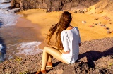 Tourist on Papagayo Beach, Lanzarote.