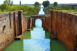 Castilla Canal on its course through Frómista (Palencia, Castilla y León)