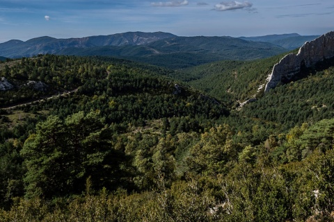 General view of the protected landscape of the Sierra de Santo Domingo, Biel, Zaragoza, Aragon