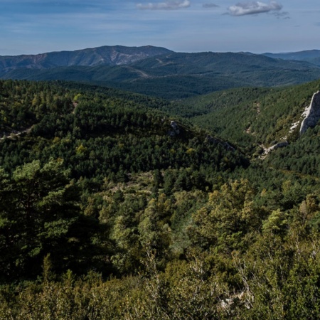 General view of the protected landscape of the Sierra de Santo Domingo, Biel, Zaragoza, Aragon