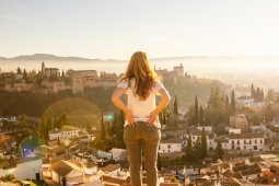 Tourist gazing at the Alhambra in Granada